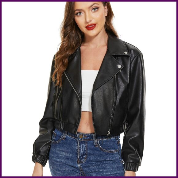 Faux Leather Motorcycle Jacket Cropped Blazer S-XXL Edgy Style